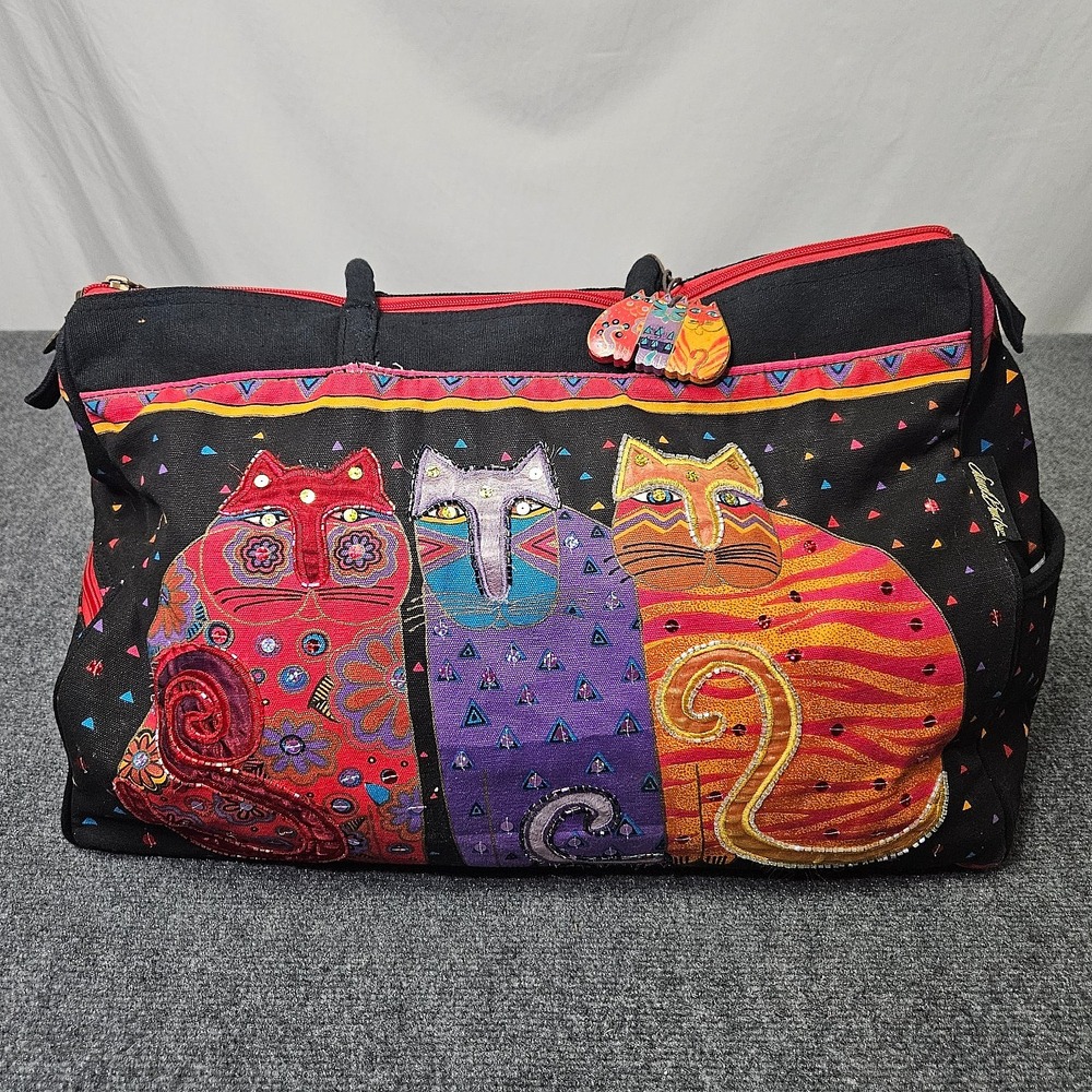 Vintage Laurel Burch Cats Weekender Bag Boho Tote Travel Duffle Mystical Artsy - Picture 1 of 14